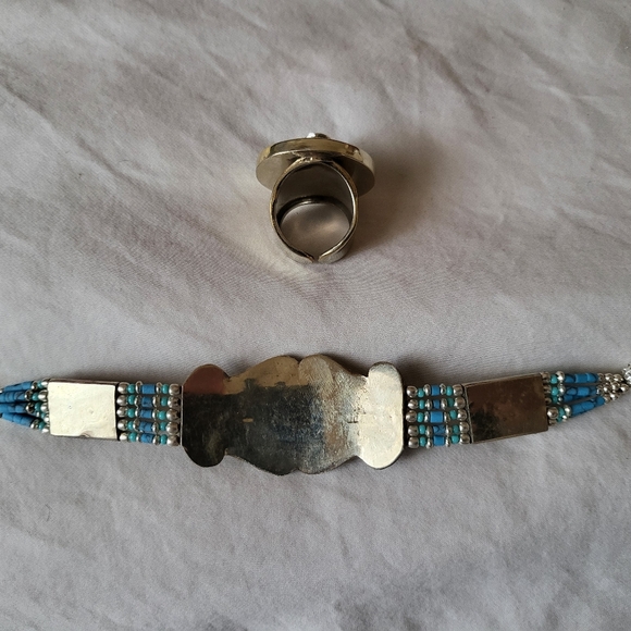 Tibetan Turquoise Necklace Bracelet Ring Set - Picture 2 of 5